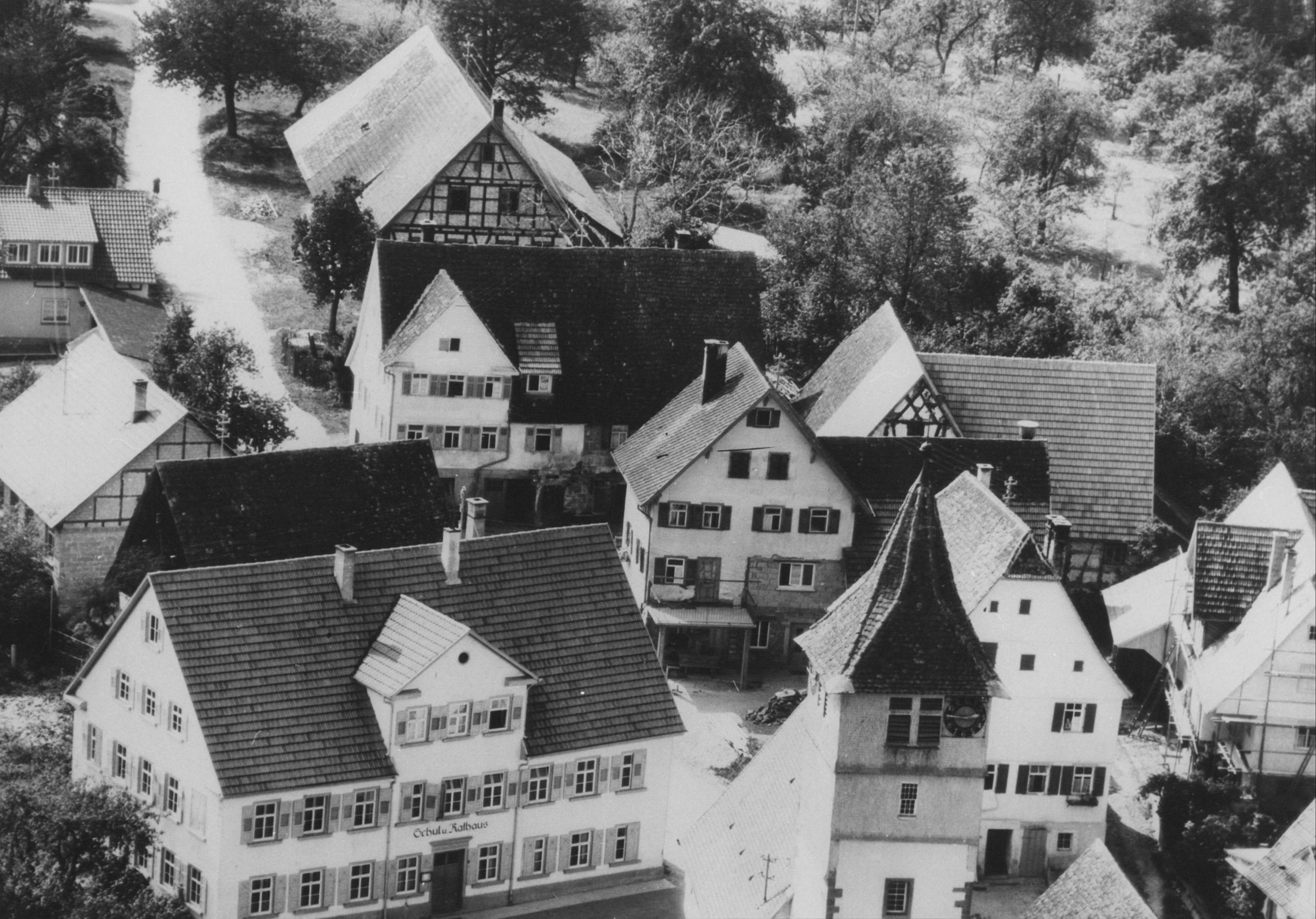 Luftaufnahme der Schulstraße um 1959